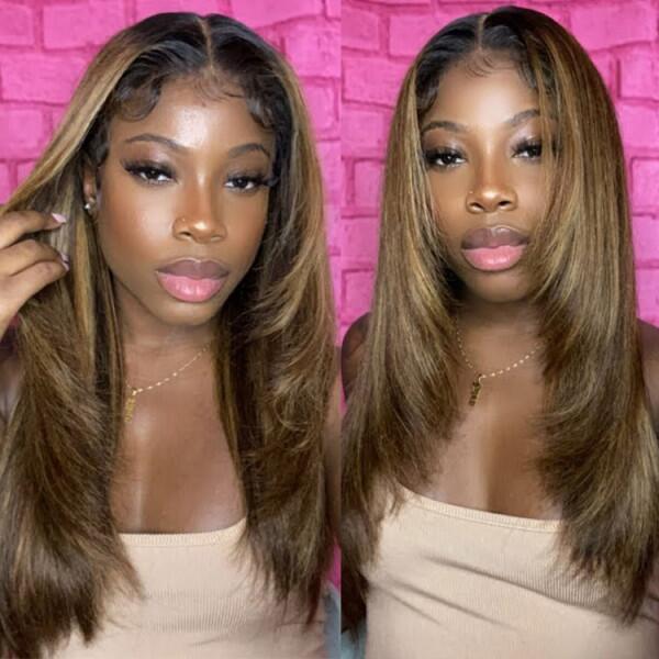 Glueless Wig P4/27 Highlighted Color Layer Cut 150% Density Wear Go Wig HD Lace Customize 3-4 Days 150lfw