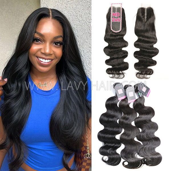 Superior Grade 3/4 bundles with 2*6 lace closure Deal Transparent /HD Lace Virgin Human hair Brazilian Peruvian Malaysian Indian