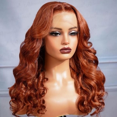 Glueless Wig Copper Brown Color 200% Density Wear Go Full Frontal Wigs Human Virgin Hair