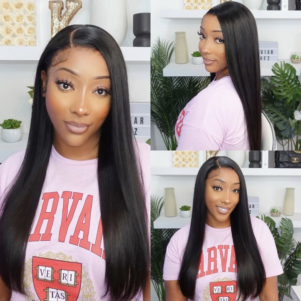 150% Density Glueless Undetectable HD 13*4 Full Lace frontal Wear Go Preplucked Hairline straight ha
