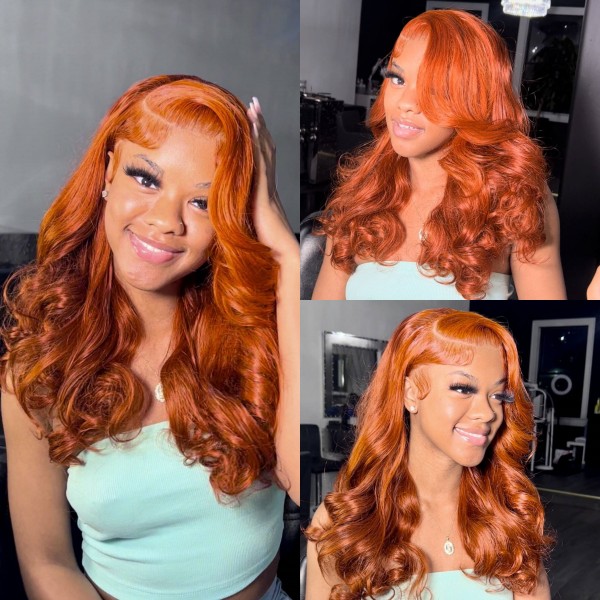 Ginger Color 200% Density Double Drawn 13*4 Full Frontal Wig Bouncy Curly