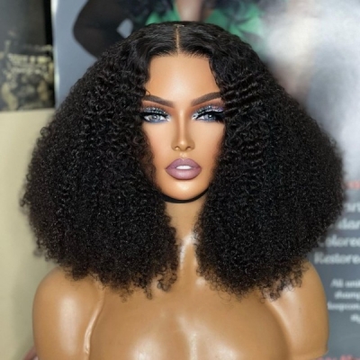 (3.5-4 Bundles Thickness) High Density Picture Style Afro Kinky Curly Preplucked 5*5 Lace Closure Wigs Human Hair Hot Selling Wear Go 100% Glueless