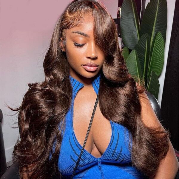 #4 Brown Color 200% Density Lace Frontal Wigs Human Virgin Hair