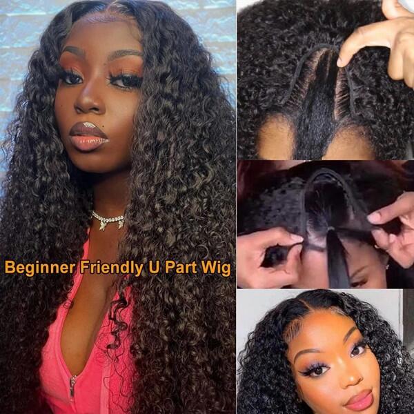 (All Texture Link) 200% Density 12-40 inches U part / Vpart Wigs 100% Human Hair Long Hair Leave Out Wig Straight/ Wavy/ Curly