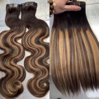 T4/P4/27 Highligh Color Seamless PU Clip in 6 pcs/set 120 grams  Advanced Grade 12A Natural Human Unprocessed Virgin Hair