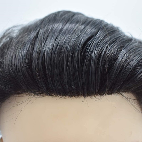 (New)  Mens Toupee Swiss Lace Poly Skin NPU Perimeter 120% Medium Density Replacement Hair System 100% Human Hair Natural Hairline