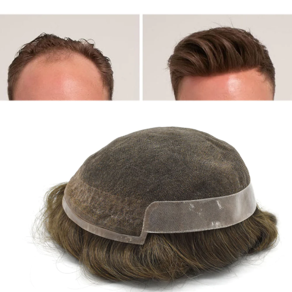 (New)OCTAGON Mens Toupee French Lace Centre And Frontal With Pu Poly Skin Around Thick Hair For Hair Loss Men Hair