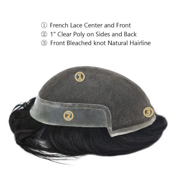 (New) BX2 Mens Mens Toupee Premium Hair System with French Lace Front and Natural Hairline