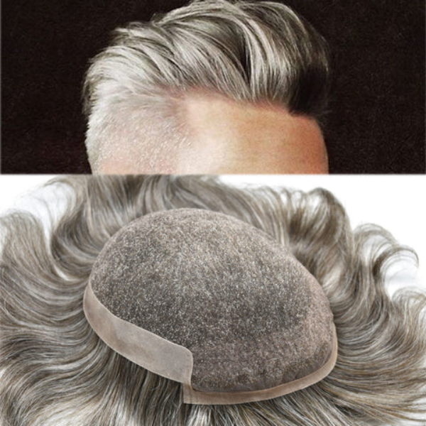 (New)OCTAGON Mens Toupee French Lace Centre And Frontal With Pu Poly Skin Around Thick Hair For Hair Loss Men Hair