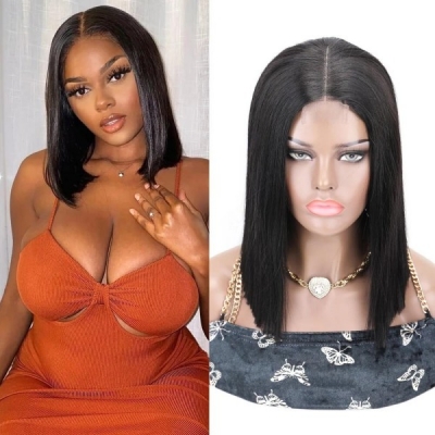 (All Texture Link)250% High Density 2*6 Closure Bob Wig Bone Straight Raw Hair #1B #99J #4 #P4/27 Thickness Blunt Cut Preplucked Glueless wig