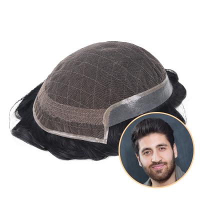(New)OCTAGON Mens Toupee French Lace Centre And Frontal With Pu Poly Skin Around Thick Hair For Hair Loss Men Hair