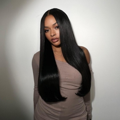 (All Texture Link Double Drawn) 2*6 HD Lace Middle Part Closure Wig glueless Wear Go  200% Density 100% Human Hair Preplucked Prebleached