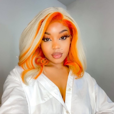 Glueless Wig Blonde Color Orange Strunk Stripe Wear Go Wig 150% Density HD Lace Customize 5-7 Days 150lfw