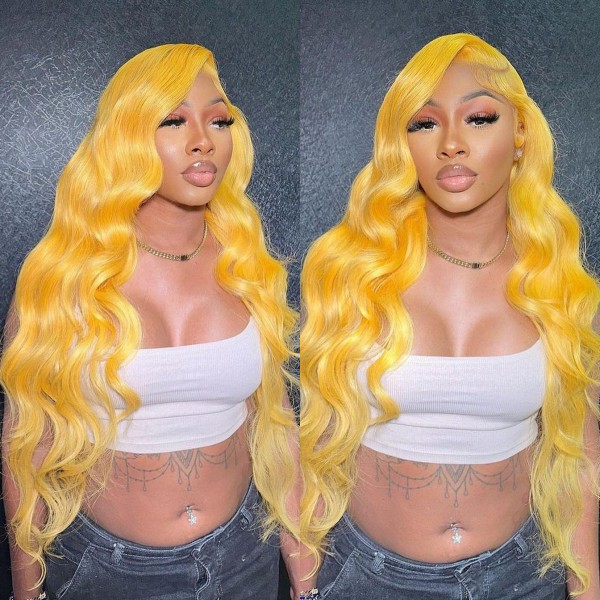 Glueless Wig Melon Yellow Color 150% Density HD Lace Wig 7 Days Customize 613lfw-45