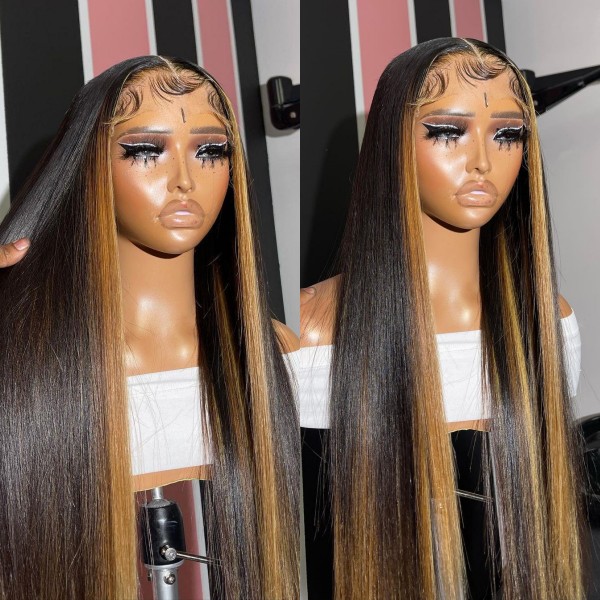 Glueless Wig Highlight Brown Color Strunk Stripe 150% Density Wear Go Lace Wig 3-4 DaysCustomize 150lfw-08