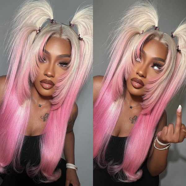 Glueless Wig Blonde Pink Ombre Color 150% Density Wear Go 3-4 Days Customize 613lfw-36A18