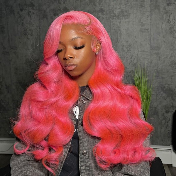 Glueless Wig Soft Pink Soft Wavy 150% Density Wear Go 5-7 Days Customize 100% Human Hair