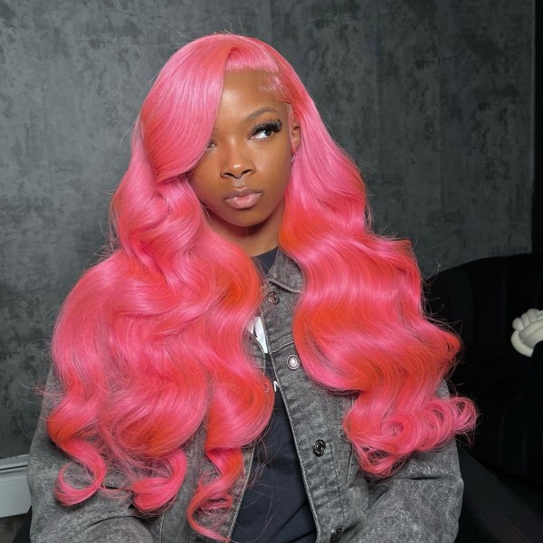 Glueless Wig Soft Pink Soft Wavy 150% Density Wear Go 5-7 Days Customize 100% Human Hair