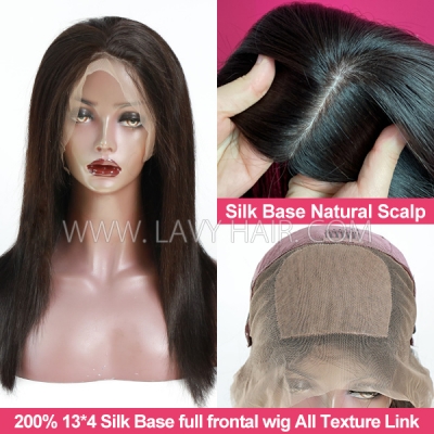 Top Silk base Light and Breathable Real Scalp Wig 13*4 Lace Frontal Wigs 150% 200% Density Human Virgin Hair