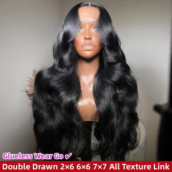 (All Texture Link Double Drawn) 2*6 6*6 7*7 HD Lace Middle Part Closure Wig glueless Wear Go  200% Density 100% Human Hair Preplucked Prebleached