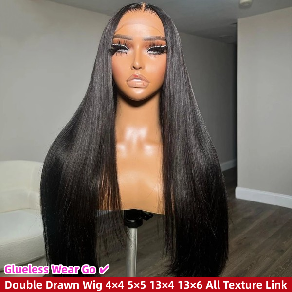 (All Texture Link Double Drawn) 4*4 5*5 13*4 13*6 HD Lace Wig Glueless Wear Go 200% Density 100% Human Hair Preplucked Prebleached with Tiny Knot