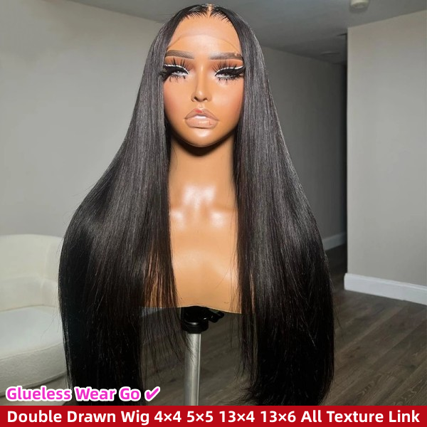 (All Texture Link Double Drawn) 4*4 5*5 13*4 13*6 HD Lace Wig Glueless Wear Go  200% Density 100% Human Hair Preplucked Prebleached with Tiny Knot