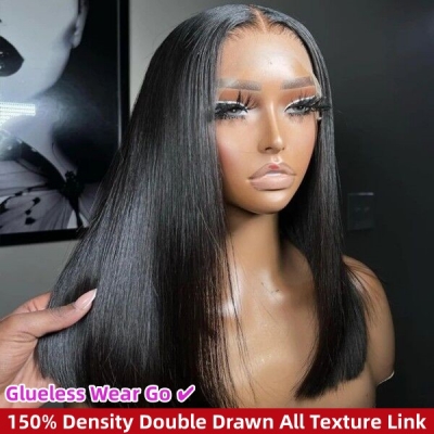 (All Texture Link) Double Drawn 100% Human Hair Pre Plucked 150% Density Sewing Wigs With Elastic Band Wear Go