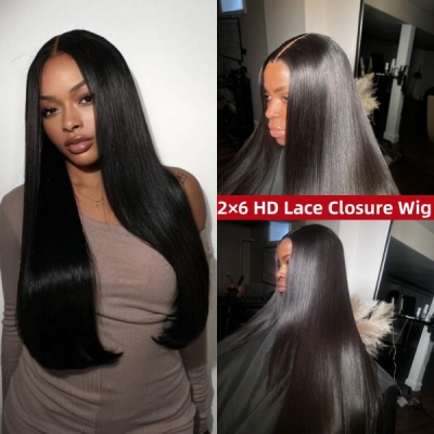 (All Texture Link Double Drawn) 2*6 6*6 7*7 HD Lace Middle Part Closure Wig glueless Wear Go  200% Density 100% Human Hair Preplucked Prebleached