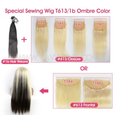 (All Texture Link) Special Sewing Wig 200% Density 613 Frontal Closure And 1B color Bundles Sewing Wig Human Hair Wear Go