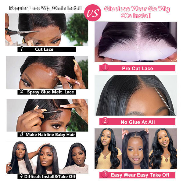 (All Texture Link) Glueless Wear Go Pre Plucked Hairline HD Lace 9*6 Lace Closure Wig 100% Human Hair 150% and 200% Density