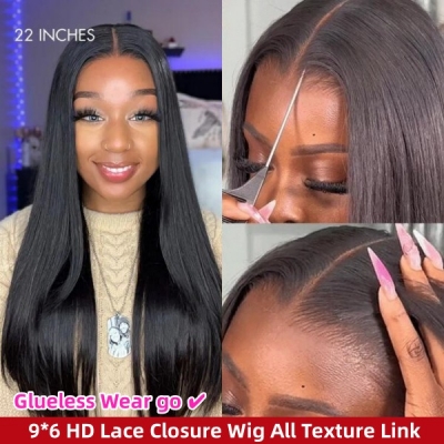 Glueless Wear Go HD Lace 9*6 Lace Parting Max Closure Wig Arc Lace Mimic Forehead Contour Pre Plucked Pre Bleached 100% Human Hair 180% Density