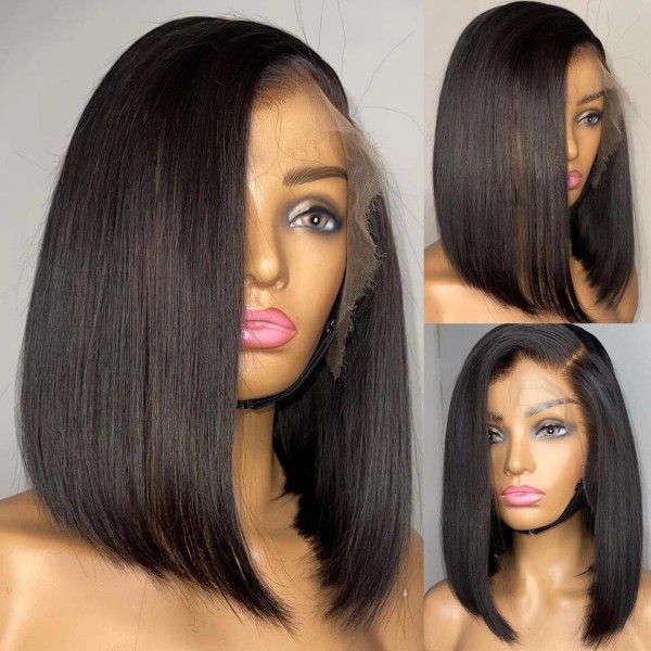 (All Texture Link) 200% Density Thickness Short Bob Wig Blunt Cut Preplucked Glueless 100% Human hair Wear Go