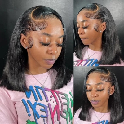 (All Texture Link) 200% Density Thickness Short Bob Wig Blunt Cut Preplucked Glueless 100% Human hair Wear Go