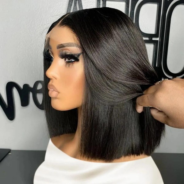 (All Texture Link)250% Density Short Bob Wig Blunt Cut Preplucked Glueless 100% Human hair Wear Go