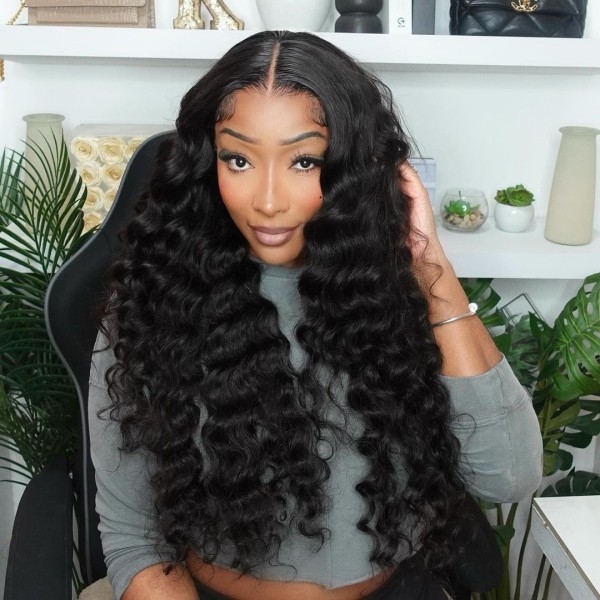 Glueless Wear Go Loose Deep Wave 200% Density HD Lace 4×4 5×5 13×4 13×6 Full Frontal Wig Pre Cut 100% Human Hair Preplucked Pre Bleached