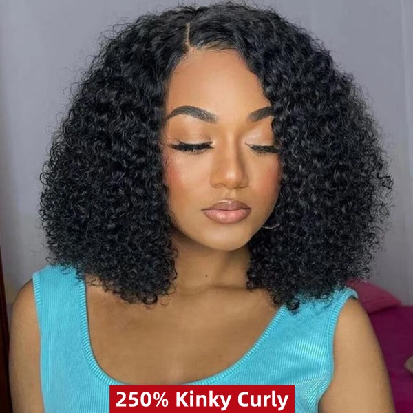 (All Texture Link)250% Density Short Bob Wig Blunt Cut Preplucked Glueless 100% Human hair Wear Go