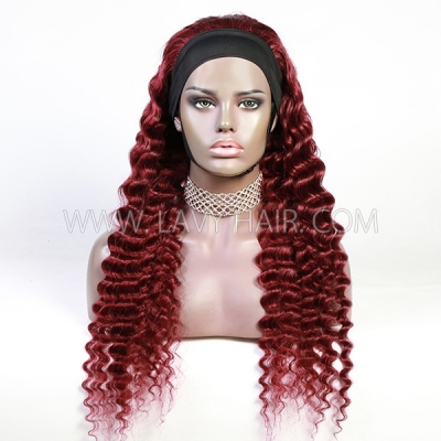 #99J Color Scarf Headband Wig 100% Human Hair Half Wig No Gule Wear Go (3 bundles thickness)