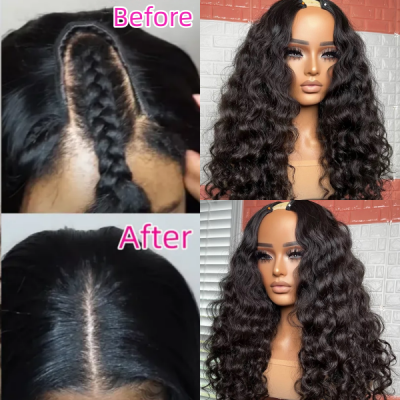 Wavy as Picture 200% Density 12-40 inches U part / Vpart Wigs 100% Human Hair Half Wig