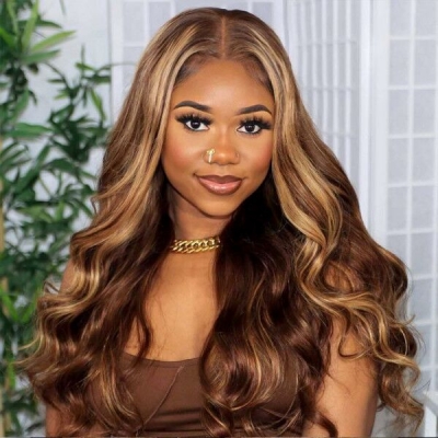 (All Texture Link) Highlight P4/27 Mix Color Full Lace Wigs 130% Density  Human Hair Swiss Transparent Lace  Body Wave Straight Deep Curly Water Wave