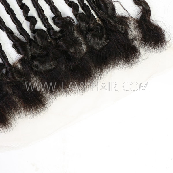 Superior Grade #1B Color Pixie Curly Ear to ear 13*4 Lace Frontal 4C Curly Edge Human hair Swiss lace