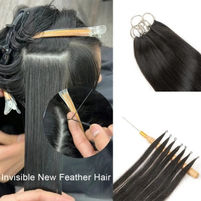 Seamless Crochet Braids Feather Line Hair Raw Hair More Invisible Pre Bonded Hair Extensions 200 Strands/1 Lot/140-160g Used to Add Volume Length