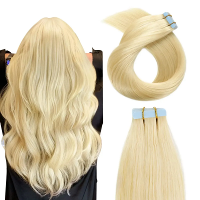 Platinum Blonde Color Tape In Hair Extensions Human Virgin Hair 20 pcs 50 grams