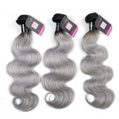 Superior Grade 1 bundle Brazilian Straight Ombre Silver Gray Human hair extensions