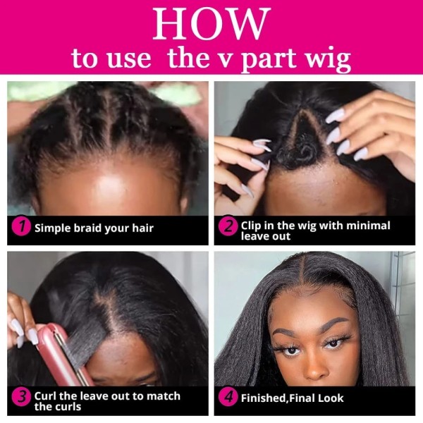 200%&300% Density Yaki Straight U part / V part Wig 100% Human Hair Scalp Protective Style Half Wig