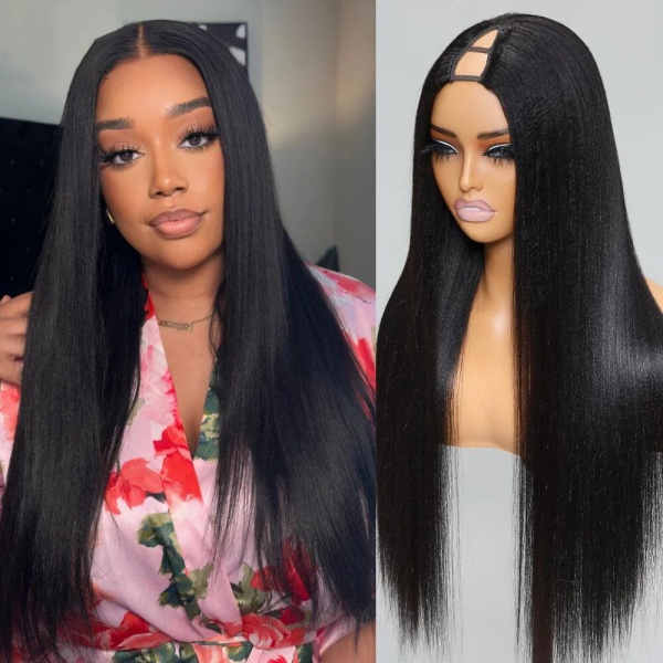 200%&300% Density Yaki Straight U part / V part Wig 100% Human Hair Scalp Protective Style Half Wig