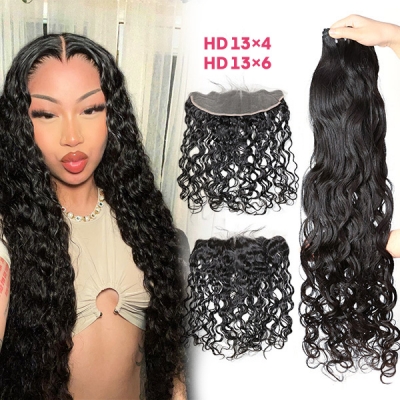 Superior Grade 3 bundles with 13*4 13*6 lace frontal HD Lace and Transparent Lace Natural Wave Virgin Hair Brazilian Cambodian Burmese Mongolian