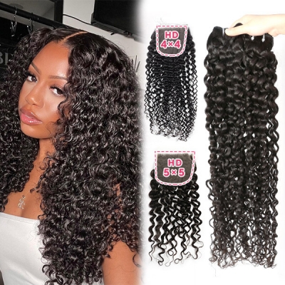 Superior Grade 3 Bundles With 4*4 5*5 Lace Closure Deal Italian Curly Transparent /HD Lace Human Hair Brazilian Peruvian Malaysian Indian