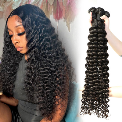 Superior Grade 1 Bundle Deep Wave Virgin Human Hair Extensions #1b color Brazilian Peruvian Malaysian Indian European Cambodian Burmese Mongolian