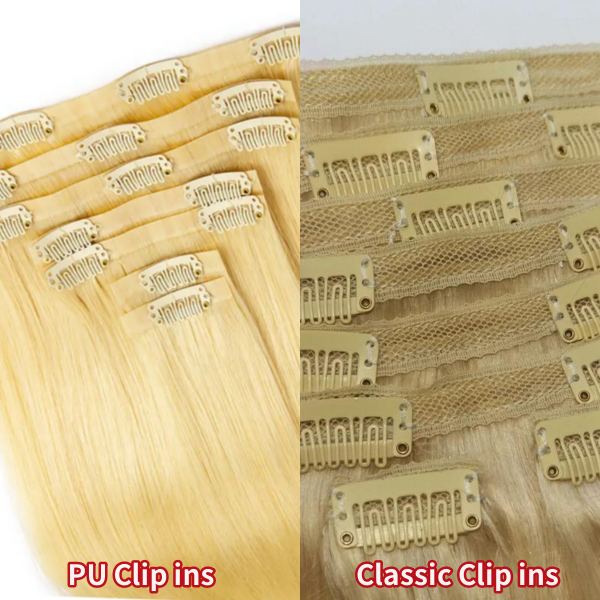 #613 Blonde Color Seamless PU Clip in & Weft Classic Clip in Extensions Human Virgin Hair 8 pcs 120 grams
