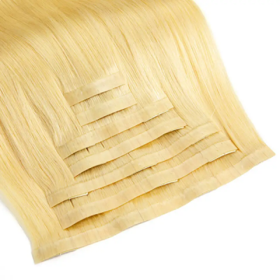 #613 Blonde Color Seamless PU Clip in & Weft Classic Clip in Extensions Human Virgin Hair 8 pcs 120 grams